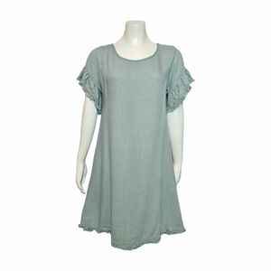 Umgee Dress Linen Midi A-Line Summer Short Sleeve Pockets Keyhole Back sz S